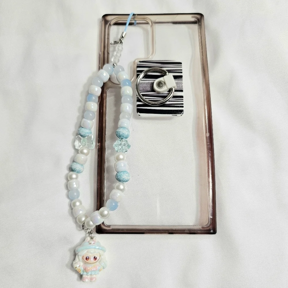 Cute Pastel Purple Girly Dainty Elegant Beaded Labubu Phone Charm or Wrist Strap